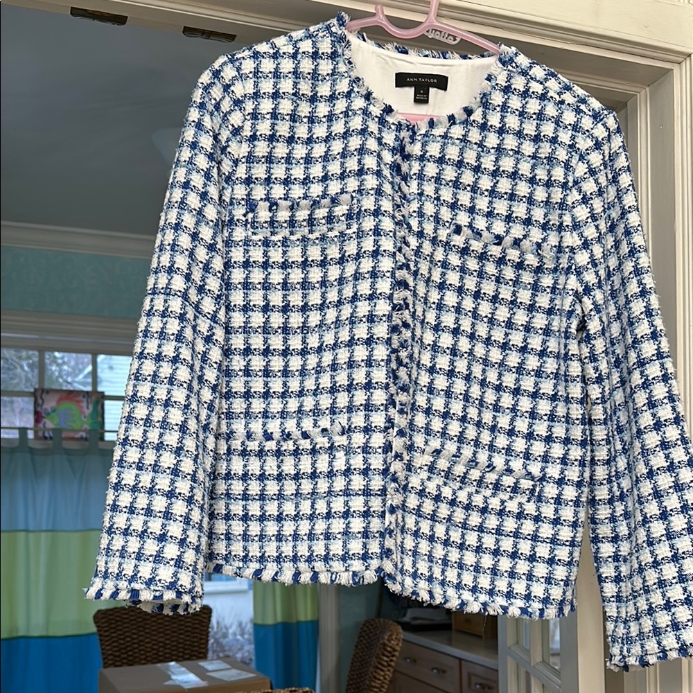 Ann Taylor blue  and White Tweed Jacket